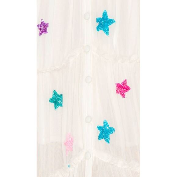NWT Rococo Sand Stellar Star Sequin Chiffon Boho Maxi Dress White Womens Size XS - Picture 3 of 7